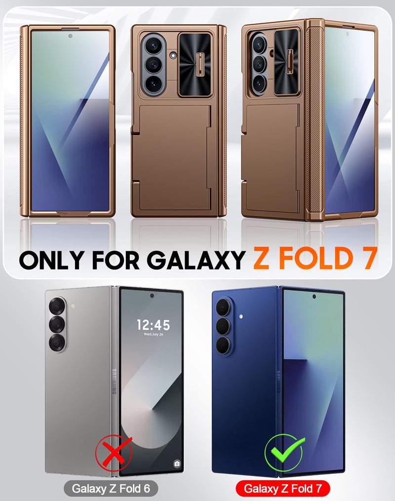 Vizvera for Samsung Galaxy Z Fold 7 Case RFID Wallet with Cards Holder [Hinge Cover] [Camera Cover] Shockproof Silicone Protective Phone Case for Z Fold 7 2025-Desert Gold - Image 2