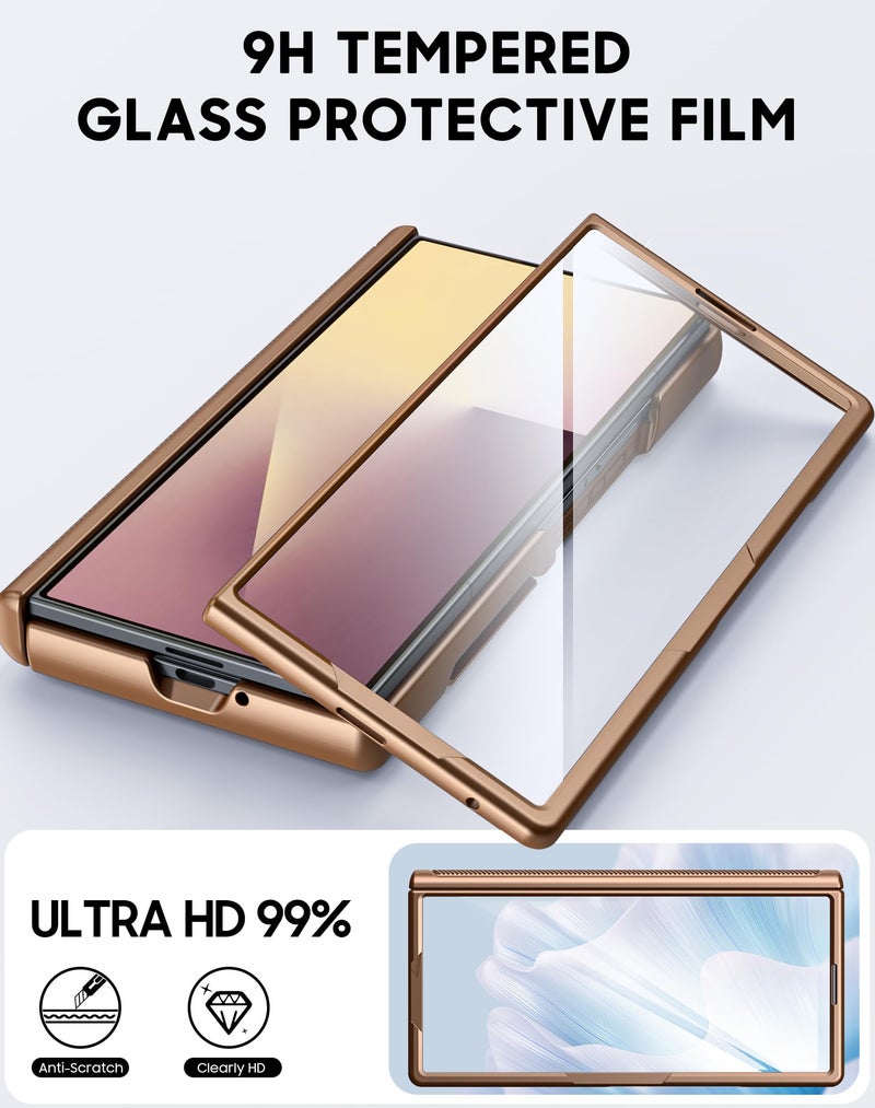 Vizvera for Samsung Galaxy Z Fold 7 Case RFID Wallet with Cards Holder [Hinge Cover] [Camera Cover] Shockproof Silicone Protective Phone Case for Z Fold 7 2025-Desert Gold - Image 5