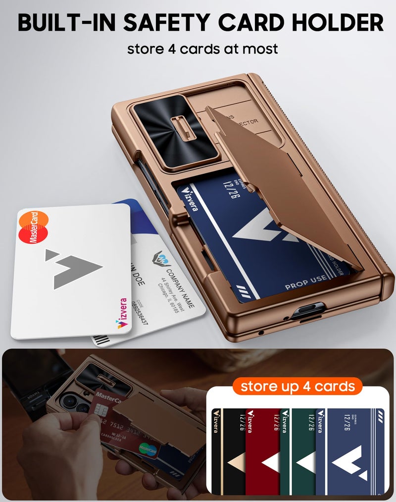 Vizvera for Samsung Galaxy Z Fold 7 Case RFID Wallet with Cards Holder [Hinge Cover] [Camera Cover] Shockproof Silicone Protective Phone Case for Z Fold 7 2025-Desert Gold - Image 4