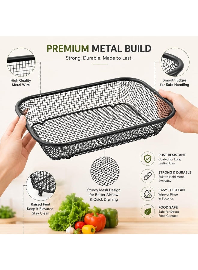 3PCS Rectangular Stainless Steel Mesh Colander Set Sizes 37 × 27 × 7 cm, 33 × 24 × 7 cm & 29 × 21 × 7 cm – Heavy Duty Rust-Resistant Kitchen Strainers for Washing Vegetables, Fruits, Rice & Pasta, Oven Safe Mesh Baskets for Roasting, Baking & Crispy Cooking - Image 3