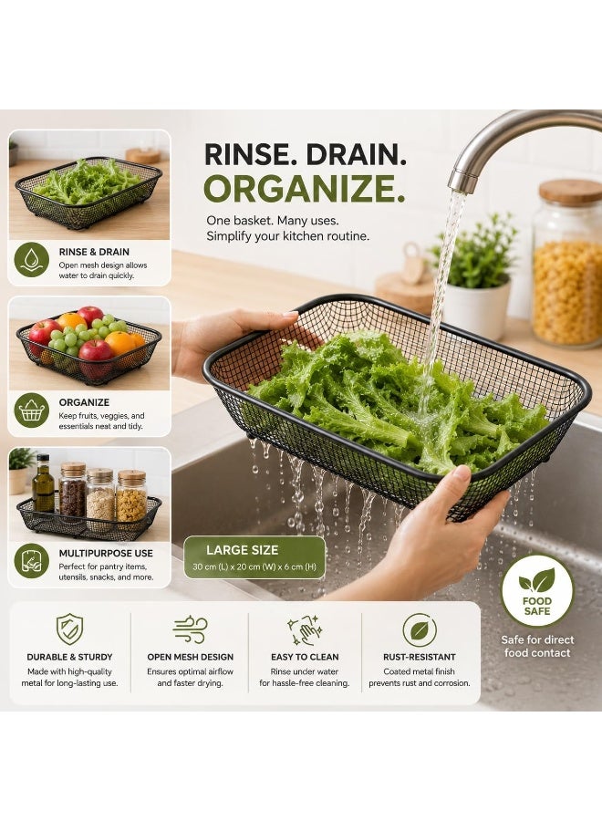 3PCS Rectangular Stainless Steel Mesh Colander Set Sizes 37 × 27 × 7 cm, 33 × 24 × 7 cm & 29 × 21 × 7 cm – Heavy Duty Rust-Resistant Kitchen Strainers for Washing Vegetables, Fruits, Rice & Pasta, Oven Safe Mesh Baskets for Roasting, Baking & Crispy Cooking - Image 5