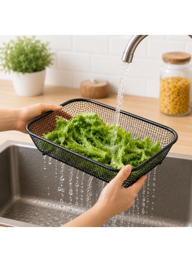 3PCS Rectangular Stainless Steel Mesh Colander Set Sizes 37 × 27 × 7 cm, 33 × 24 × 7 cm & 29 × 21 × 7 cm – Heavy Duty Rust-Resistant Kitchen Strainers for Washing Vegetables, Fruits, Rice & Pasta, Oven Safe Mesh Baskets for Roasting, Baking & Crispy Cooking - Image 2