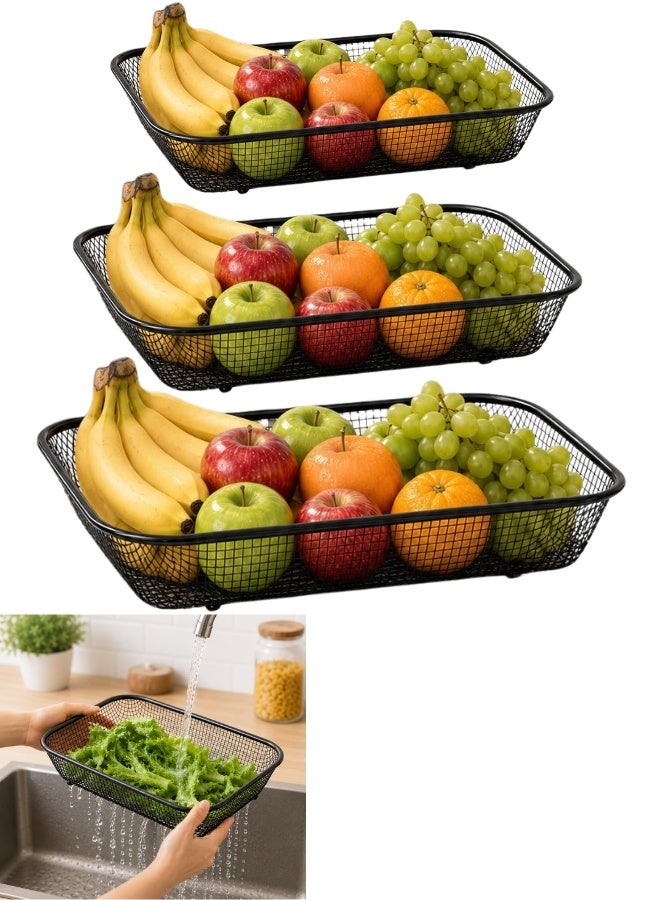 3PCS Rectangular Stainless Steel Mesh Colander Set Sizes 37 × 27 × 7 cm, 33 × 24 × 7 cm & 29 × 21 × 7 cm – Heavy Duty Rust-Resistant Kitchen Strainers for Washing Vegetables, Fruits, Rice & Pasta, Oven Safe Mesh Baskets for Roasting, Baking & Crispy Cooking - Image 1