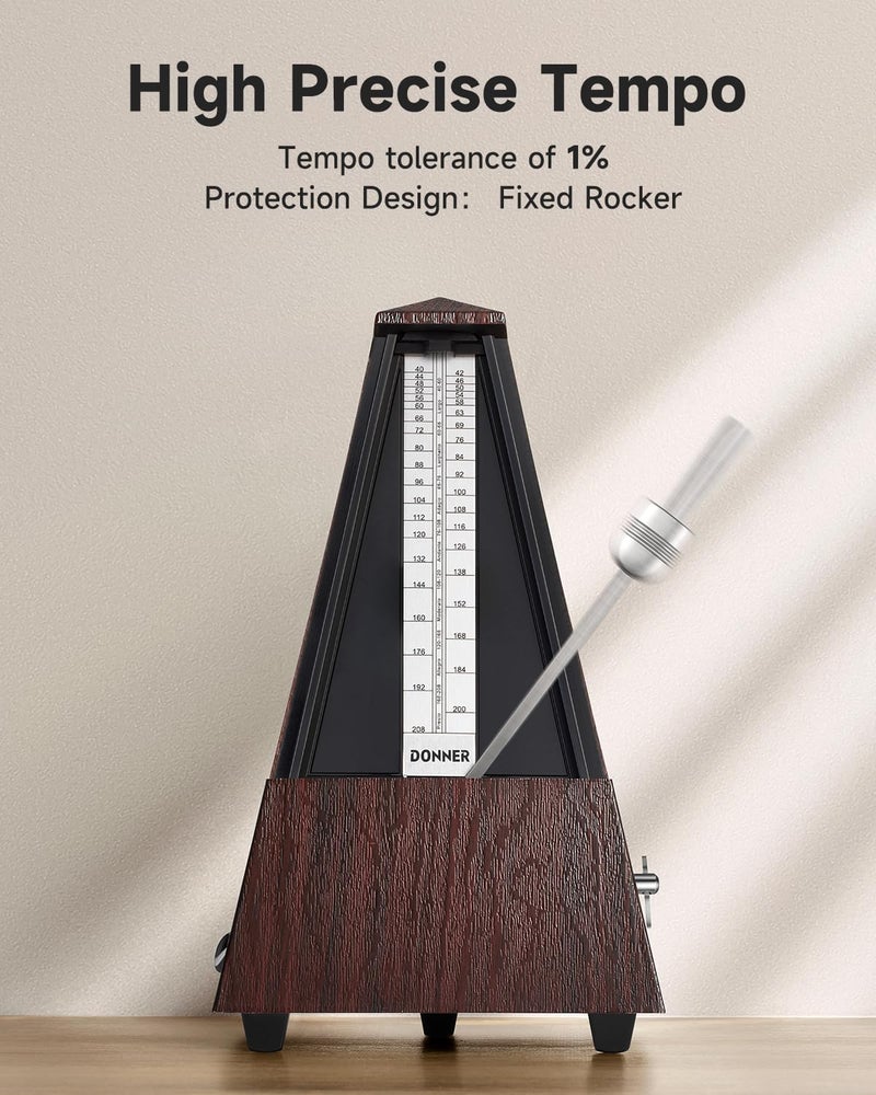 Donner Mechanical Metronome for Piano Guitar Drum Violin Saxophone Musician, Track Beat and Tempo, Loud Sound, Steel Movement, DPM-1, Wood Grain Color - Image 3