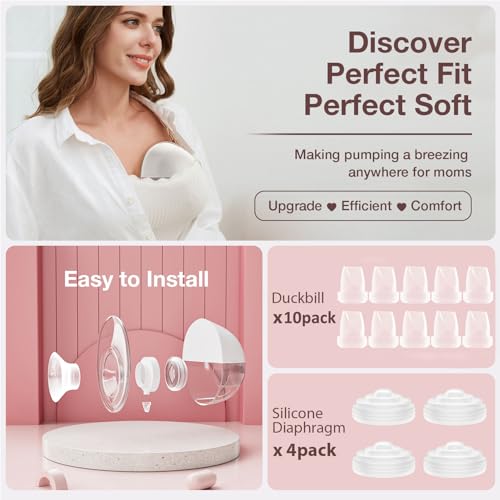 afontoto 14PCS Breast Pump Parts, 10Pack Silicone Duckbill Valve & 4Pack Silicone Diaphragm Compatible with Momcozy M5 Wearable Breastpump, M5 Breast Pumps Replacement Accessories Breastfeeding Essentials Kit - Image 3