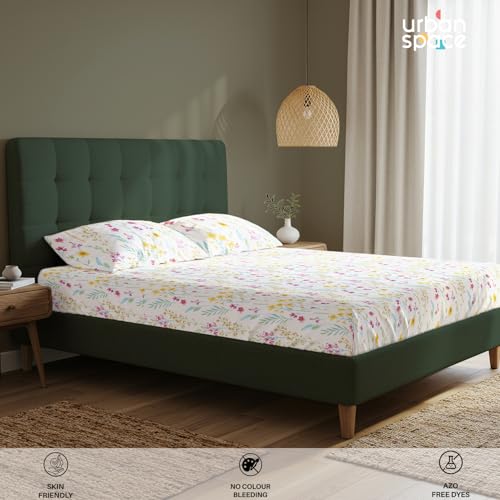 Urban Space Serene Cotton 200 TC Floral Bedsheet For King Bed, King Bedsheet Cotton With 2 Pillow Covers (Size 108 X 108 Inches, France - Yellow) - Image 3