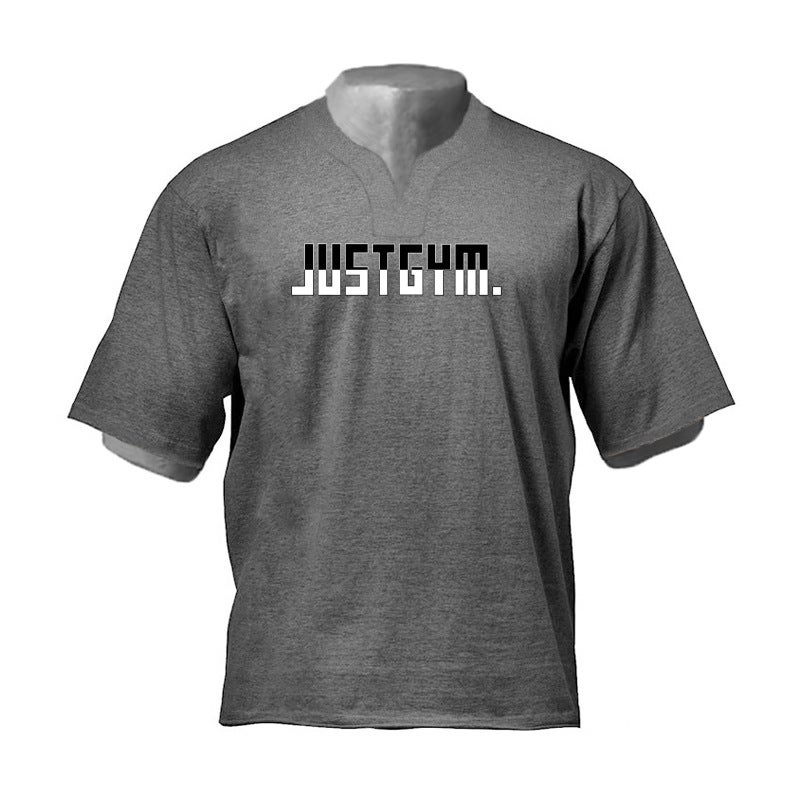 Sports short-sleeved men''s T-shirt loose fashion brand drop-shoulder sleeve training muscle iron summer thin ins foreign trade cross-border - Image 1