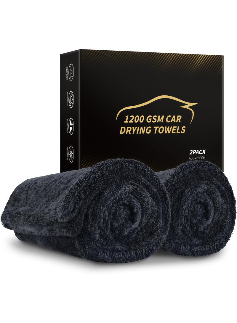 Microfiber Car Drying Towel 2 Pack - 1200GSM Ultra Absorbent Car Drying Towel, 25x36 Inch Large Size Microfiber Towels for Streak-Free Auto Detailing, Lint-Free & Fast Drying, Truck, SUV - Image 1