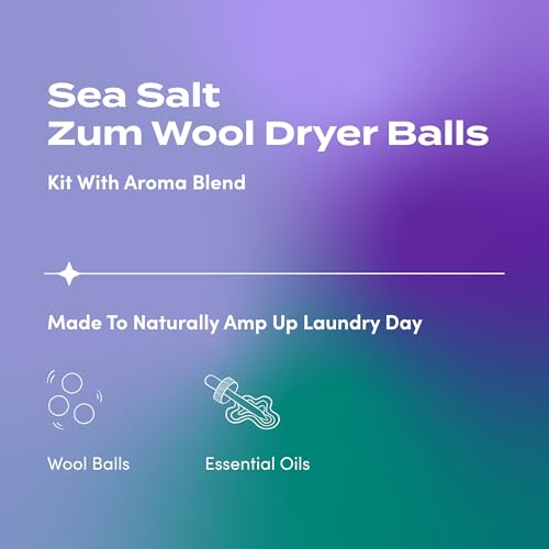 Zum Indigo Wild Laundry Dryer Balls Kit - Wool Laundry Balls for The Dryer - Essential Oil Spray - Reusable Drying Balls for Laundry - Sea Salt - (3 Dryer Balls, 1 Aroma Blend) - Image 2