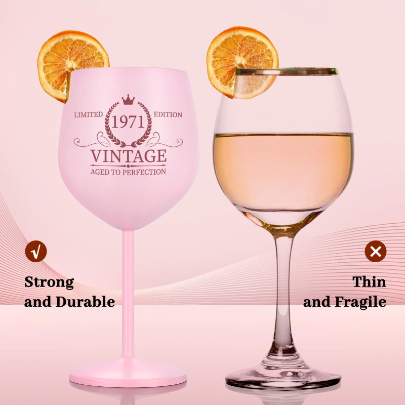 Lifecapido 55th Birthday Gifts for Women, Vintage 1971 Stainless Steel Wine Glass with Wine Bag and Card, 55th Birthday Decorations for Women, 55 Year Old Birthday Gifts for Grandma Mom Friends Wife - Image 5