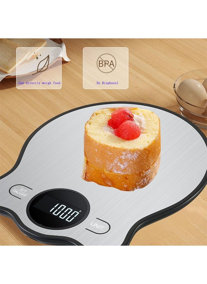 Hihonor - Food Scale, 5kg/11lbs Digital Kitchen Scale Accuracy Gram and Ounces Scale for Cooking, 304 Stainless Steel Scale for Food Weight Loss, Dieting, Cooking, Meal Prep, Coffee, Batteries Included (Silver) - Image 1
