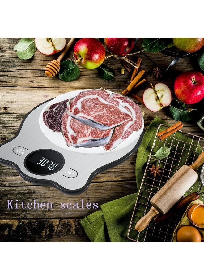 Hihonor - Food Scale, 5kg/11lbs Digital Kitchen Scale Accuracy Gram and Ounces Scale for Cooking, 304 Stainless Steel Scale for Food Weight Loss, Dieting, Cooking, Meal Prep, Coffee, Batteries Included (Silver) - Image 1