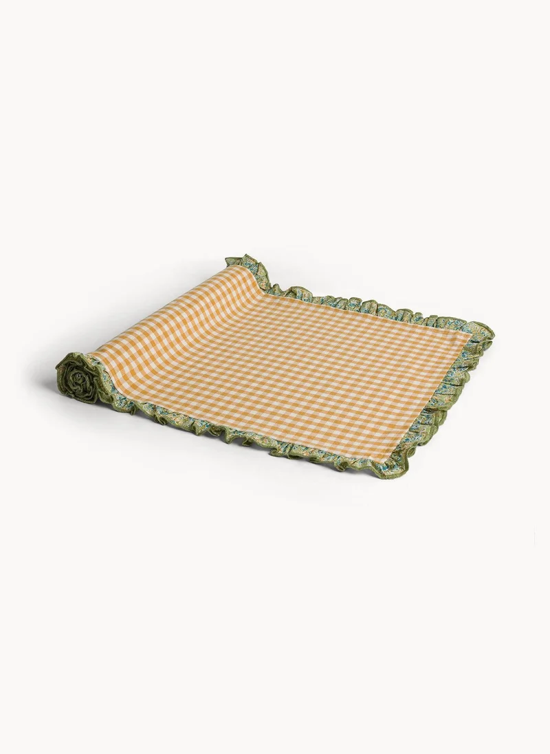 Coincasa Coincasa-Pure Cotton Gingham Runner With Floral Ruffle-45X140CM-Yellow