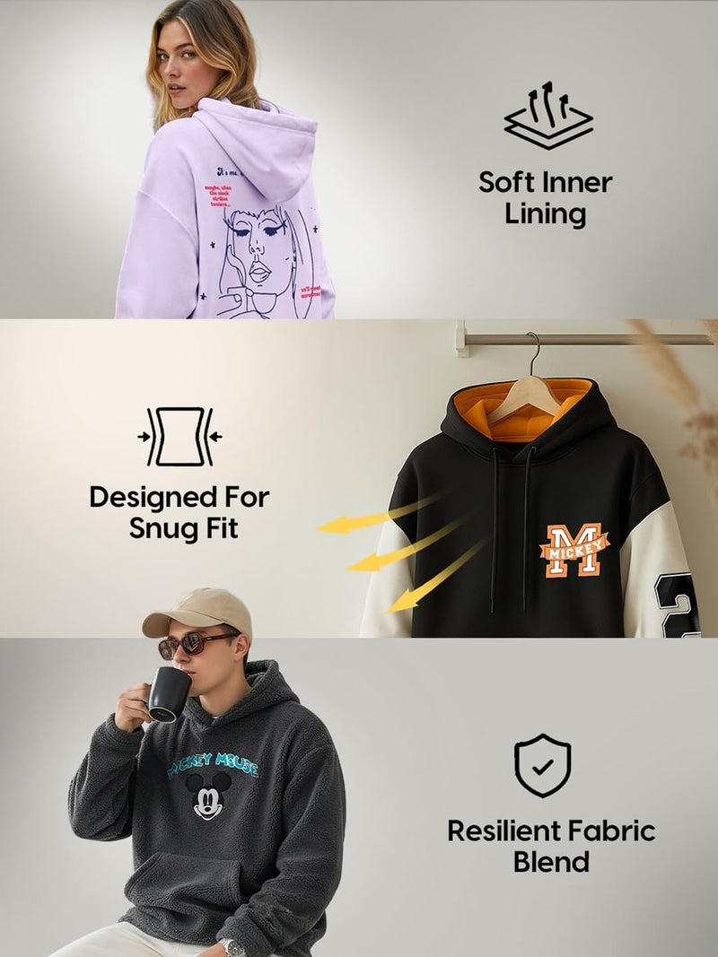 Bewakoof Men's Graphic Print Regular Fit Full Sleeve Fleece Hoodies Black - Image 2