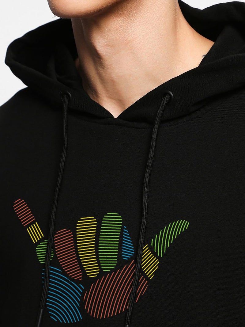 Bewakoof Men's Graphic Print Regular Fit Full Sleeve Fleece Hoodies Black - Image 4
