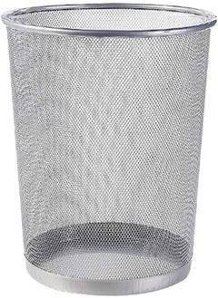 Showay Trash Can Circular Mesh Bin Waste Paper Basket，Trash Can Circular Metal Mesh Waste Paper Bin Lightweight (Color : Silver)