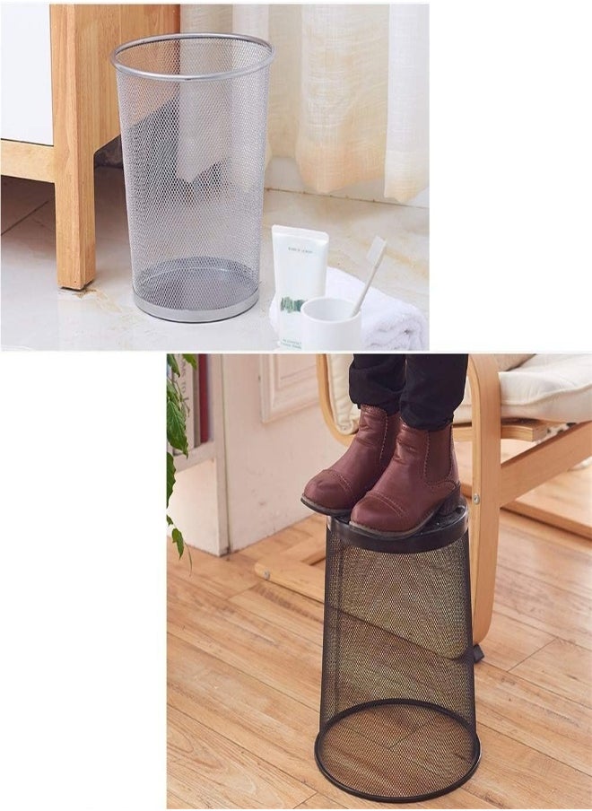 AKDC - Showay Trash Can Circular Mesh Bin Waste Paper Basket，Trash Can Circular Metal Mesh Waste Paper Bin Lightweight (Color : Silver) - Image 1