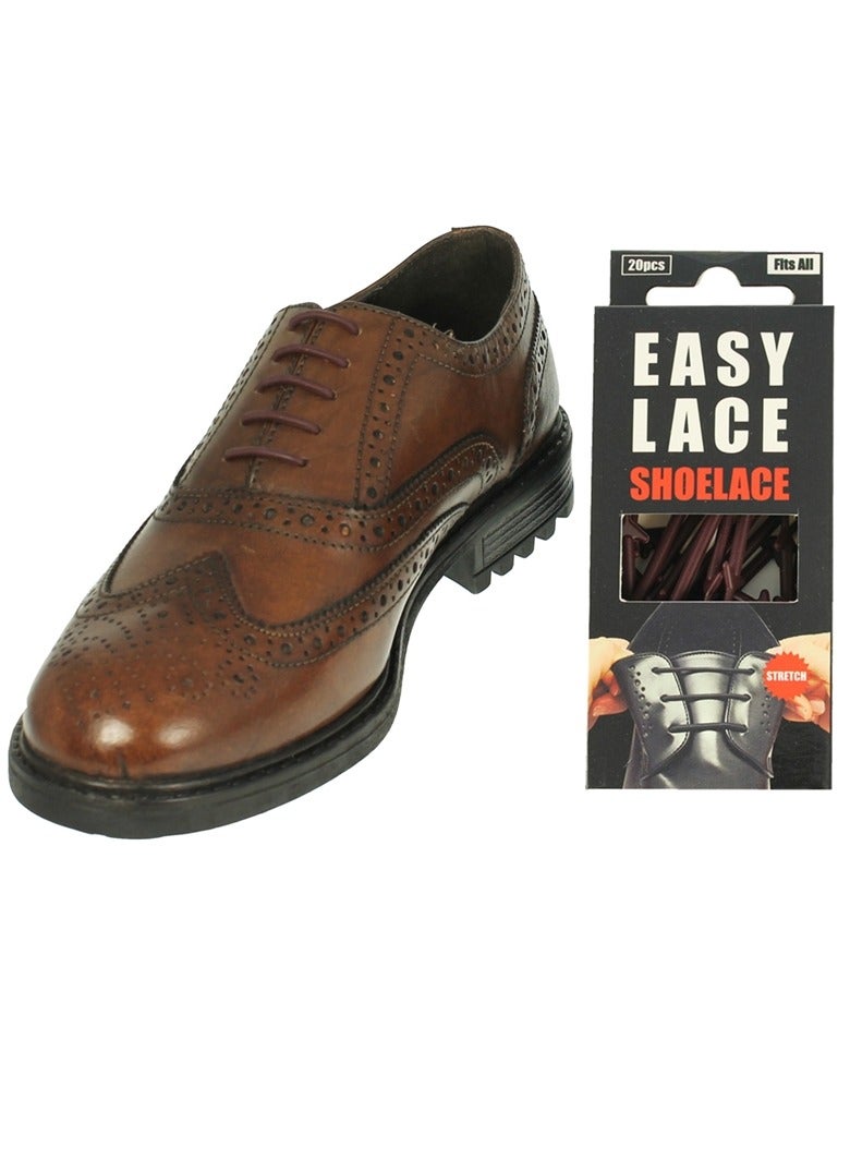 Easy Lace Rounded Silicone Laces Brown No Tie Office School Work Formal Shoes - Image 1