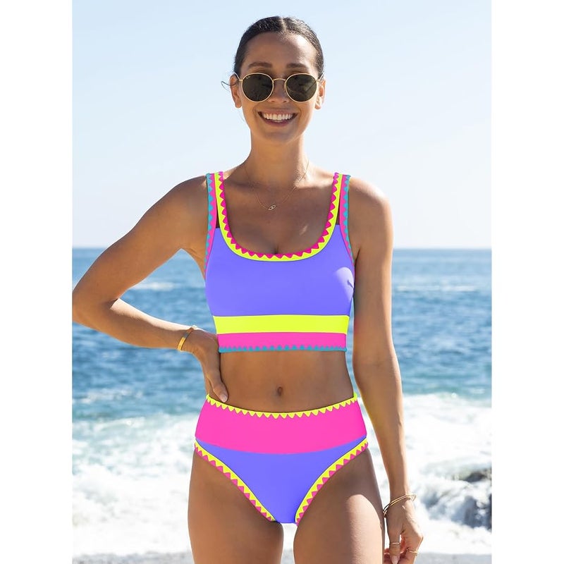 popvil High Waisted Bikini Sets for Women Tummy Control Swimsuits 3 Piece Bathing Suits Neon Swimwear with Skirt 2026 - Image 3