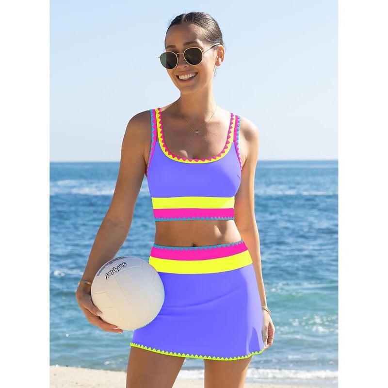 popvil High Waisted Bikini Sets for Women Tummy Control Swimsuits 3 Piece Bathing Suits Neon Swimwear with Skirt 2026 - Image 5
