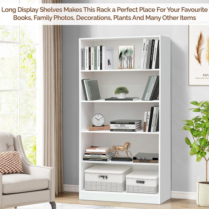 ABOUT SPACE Book Shelf - 5 Tier Engineered Wood DIY Book Rack Multipurpose Book Shelf for Home Library Study Room Long Open Storage Organizer for Bedroom, Living Room (White - L 80 x B 32 x H 165 cm) - Image 5