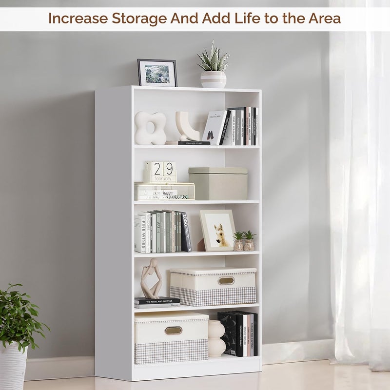 ABOUT SPACE Book Shelf - 5 Tier Engineered Wood DIY Book Rack Multipurpose Book Shelf for Home Library Study Room Long Open Storage Organizer for Bedroom, Living Room (White - L 80 x B 32 x H 165 cm) - Image 4