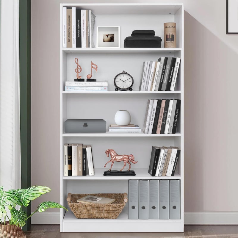 ABOUT SPACE Book Shelf - 5 Tier Engineered Wood DIY Book Rack Multipurpose Book Shelf for Home Library Study Room Long Open Storage Organizer for Bedroom, Living Room (White - L 80 x B 32 x H 165 cm) - Image 1
