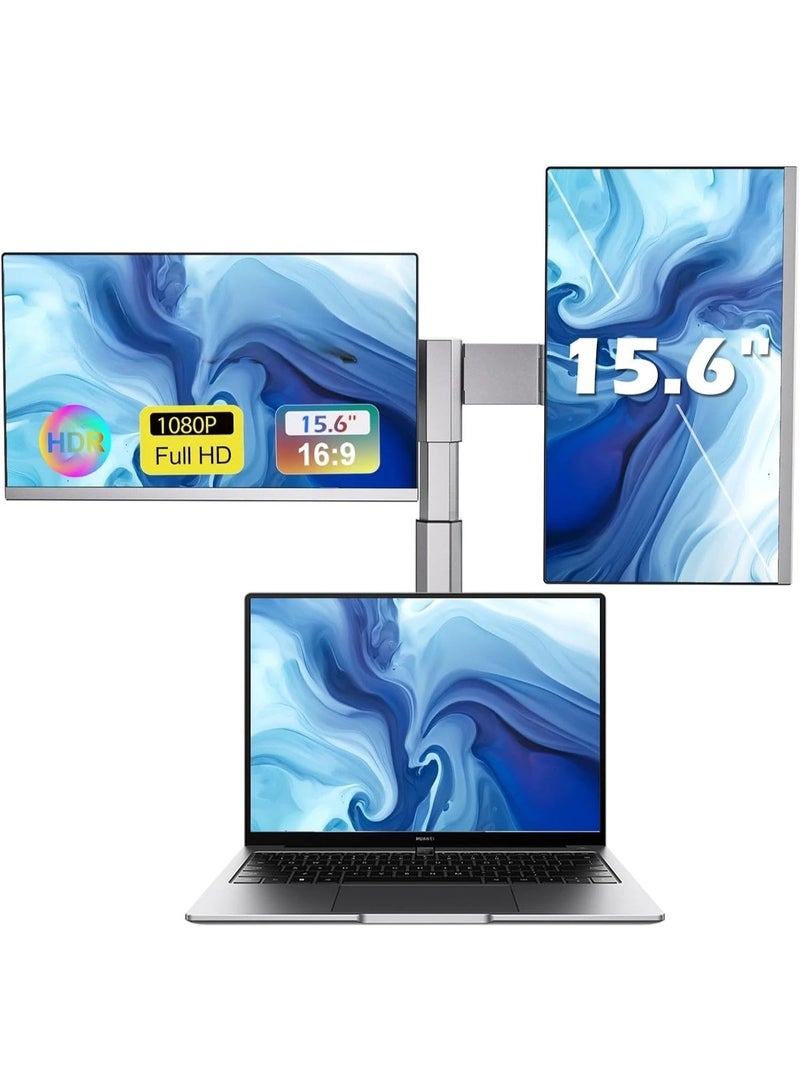 15.6'' Portable Triple Monitor for Laptops – FHD IPS Ultra-Thin Screen Extender, 360° Rotating, Detachable & Foldable Stand, Compatible with Mac/Windows/Chrome, Ideal for Multitasking & Productivity - Image 1