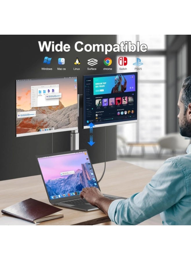 15.6'' Portable Triple Monitor for Laptops – FHD IPS Ultra-Thin Screen Extender, 360° Rotating, Detachable & Foldable Stand, Compatible with Mac/Windows/Chrome, Ideal for Multitasking & Productivity - Image 3