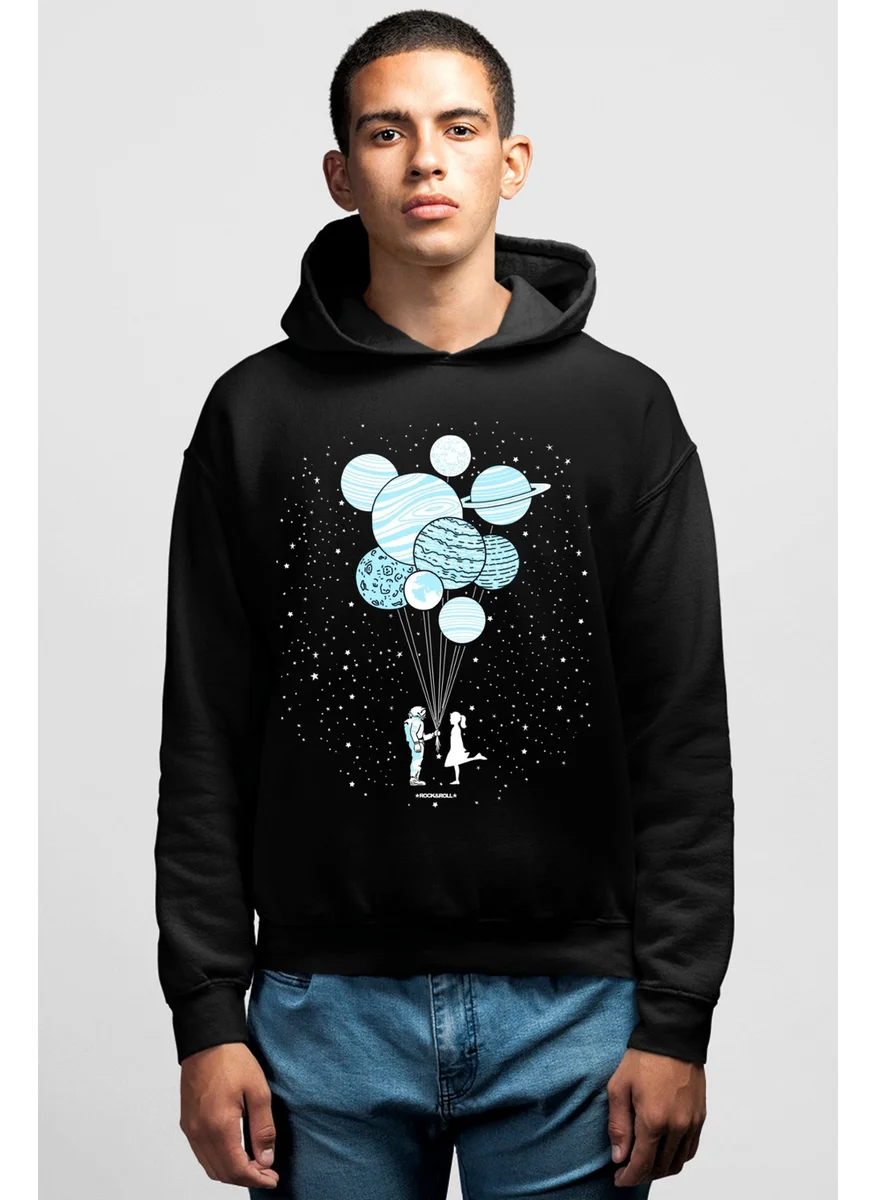 Rock&Roll Balloon Planets Black Hooded Men's Sweatshirt