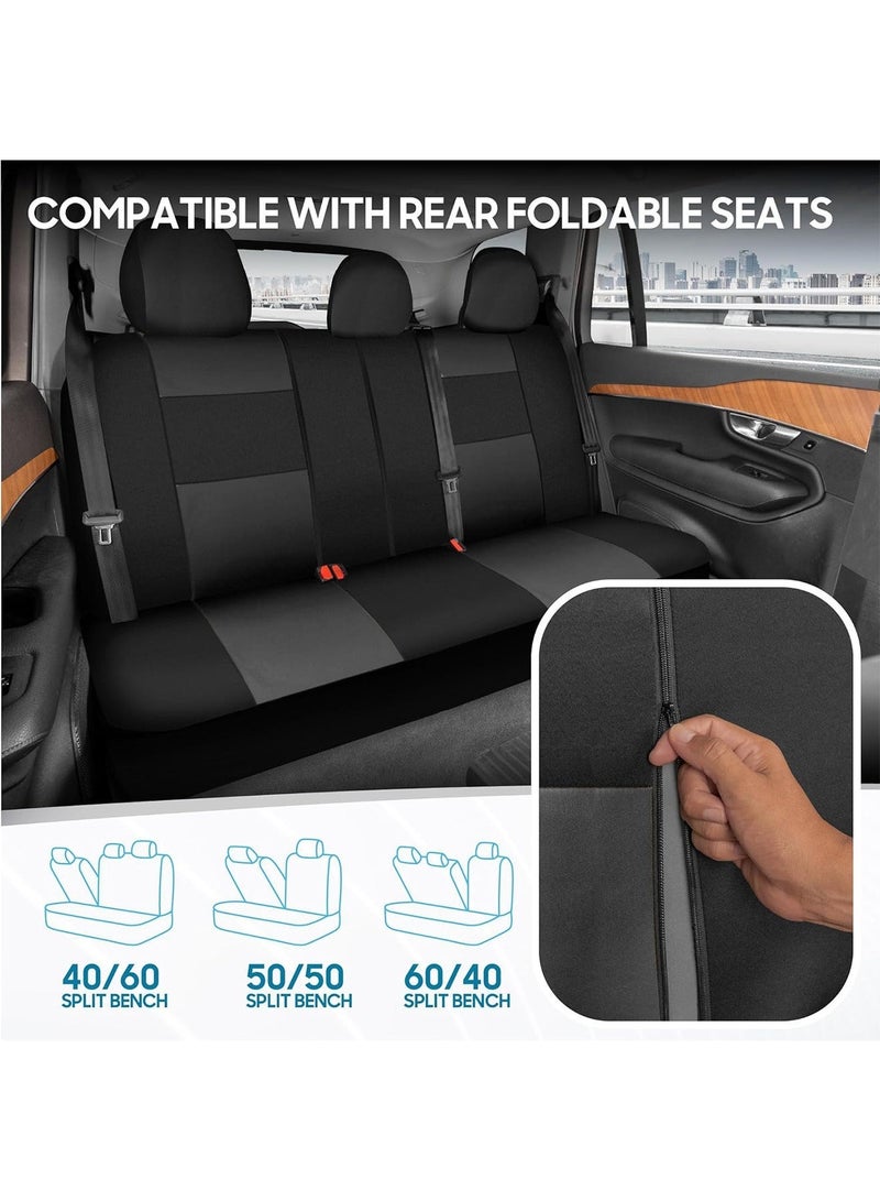 Full Set Universal Car Seat Covers, Airbag Compatible Breathable Poly Fabric With Foam Backing, Adjustable Headrest, Foldable Split Rear Bench, Dust Stain Resistant, Easy Install, Fits Cars SUV Pickups - Image 5