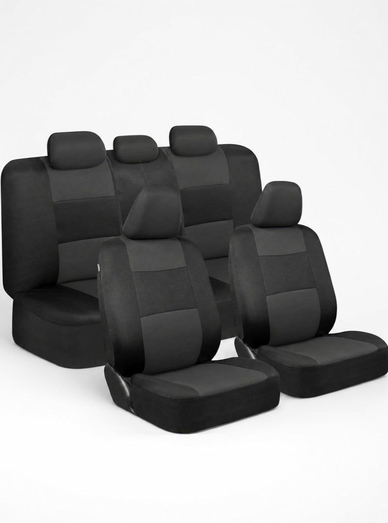 Full Set Universal Car Seat Covers, Airbag Compatible Breathable Poly Fabric With Foam Backing, Adjustable Headrest, Foldable Split Rear Bench, Dust Stain Resistant, Easy Install, Fits Cars SUV Pickups - Image 1