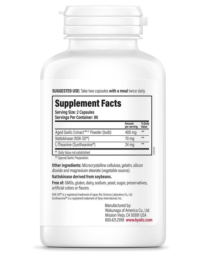 Kyolic Aged Garlic Extract Formula 109, Blood Pressure Health, 160 Capsules - Image 3