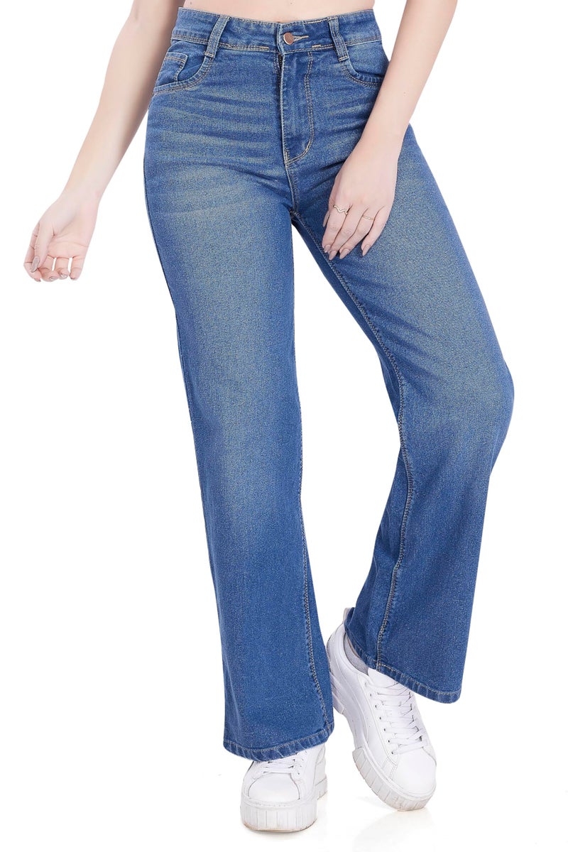 DIVISIVE Women's Loose Fit Wide Leg Denim Jeans (DWJ14_28_Stone) - Image 1