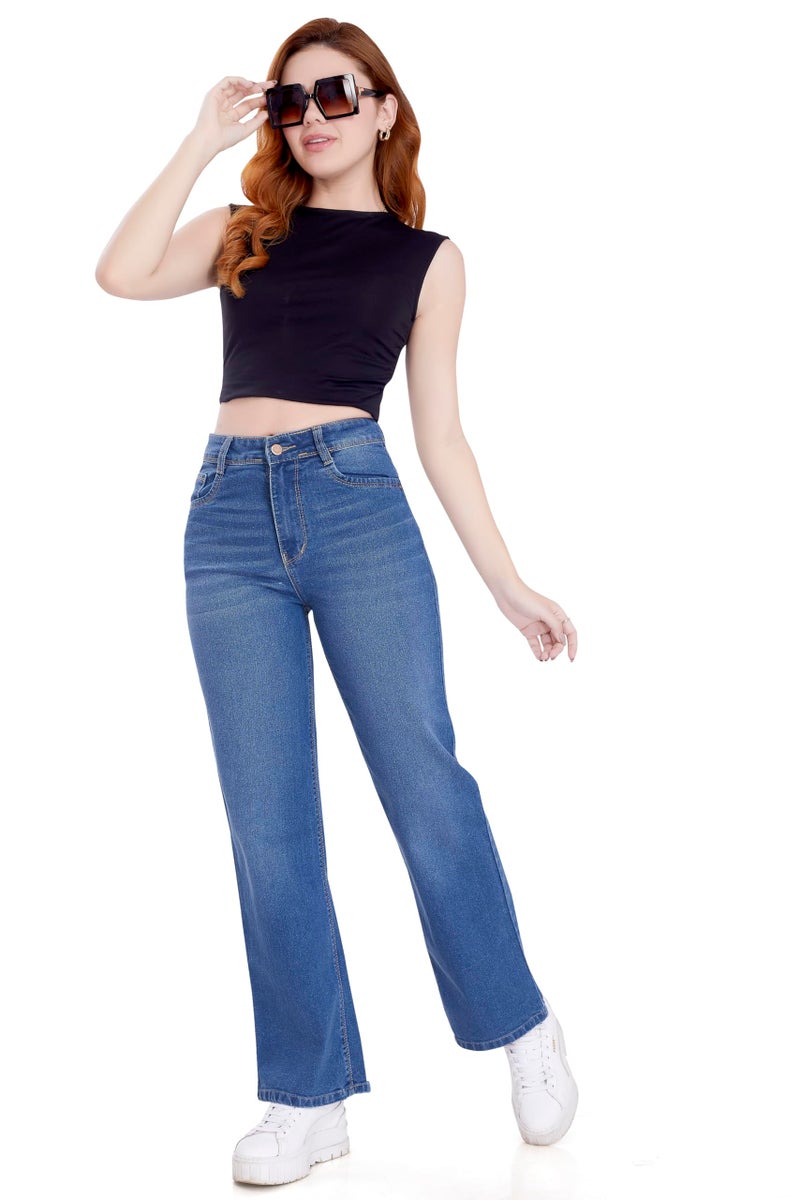 DIVISIVE Women's Loose Fit Wide Leg Denim Jeans (DWJ14_28_Stone) - Image 2