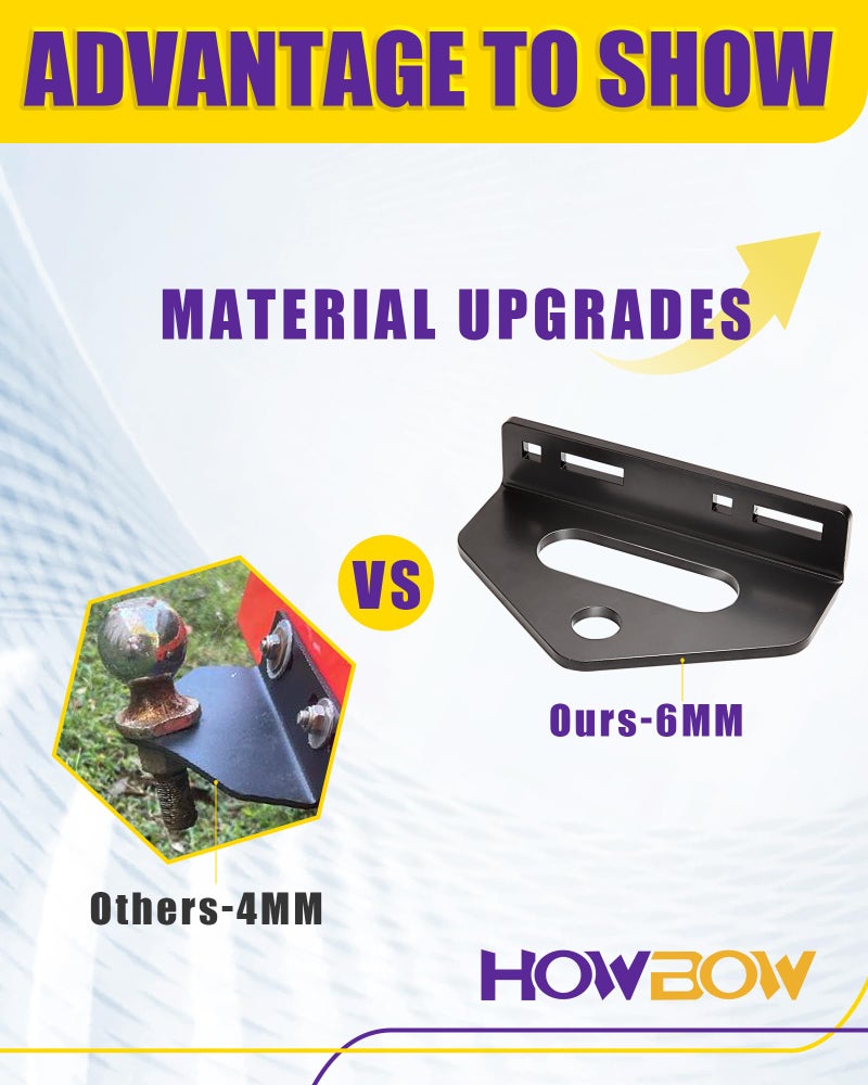 HOWBOW Zero Turn Mower Trailer Tow Hitch and Hitch Pin, 1/4"(6mm) Thick Heavy Duty Steel Universal Lawn Trailer Hitch Kit with Pin, Versatile Chain Slot Rugged Trailer Hitch Included Carriage Bolt Hardware - Image 2