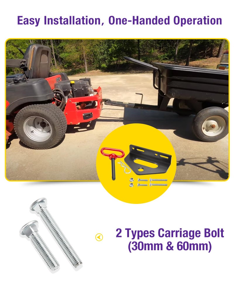 HOWBOW Zero Turn Mower Trailer Tow Hitch and Hitch Pin, 1/4"(6mm) Thick Heavy Duty Steel Universal Lawn Trailer Hitch Kit with Pin, Versatile Chain Slot Rugged Trailer Hitch Included Carriage Bolt Hardware - Image 4