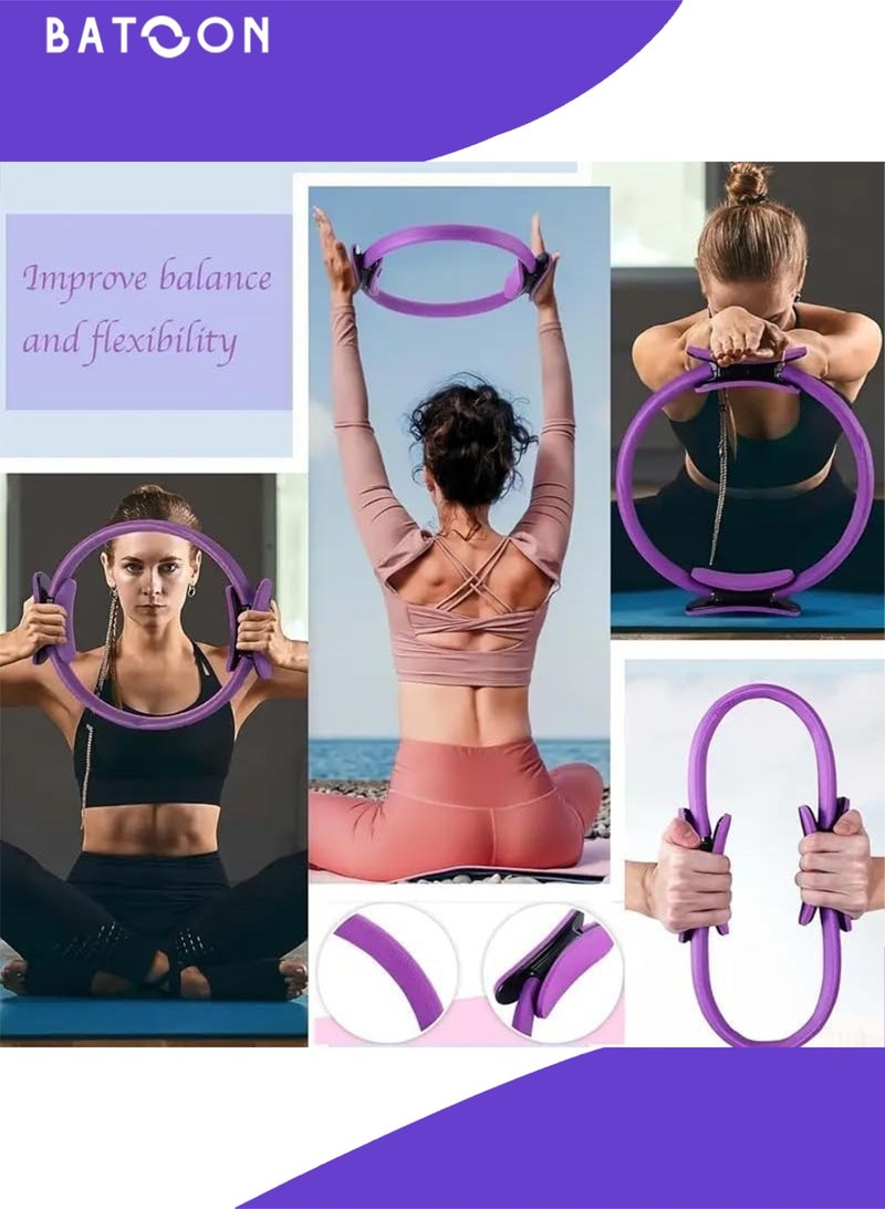 باتون مجموعة حلقات بيلاتيس من 13 قطعة - دائرة سحرية كبيرة لليوجا واللياقة البدنية مقاس 15 بوصة، وكرة لياقة بدنية مقاس 9.8 بوصة، وشريط مقاومة، وملحقات معدات بيلاتيس لصالة الألعاب الرياضية المنزلية، وشد الجسم، وهدية لياقة بدنية - Image 2