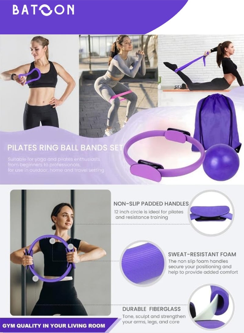 باتون مجموعة حلقات بيلاتيس من 13 قطعة - دائرة سحرية كبيرة لليوجا واللياقة البدنية مقاس 15 بوصة، وكرة لياقة بدنية مقاس 9.8 بوصة، وشريط مقاومة، وملحقات معدات بيلاتيس لصالة الألعاب الرياضية المنزلية، وشد الجسم، وهدية لياقة بدنية - Image 3