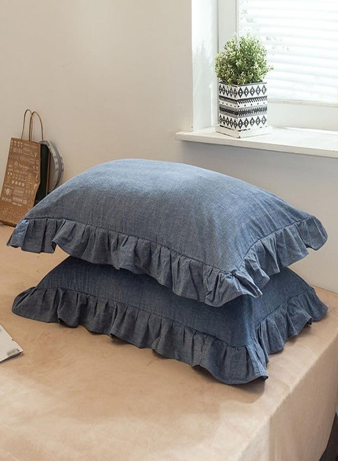 JadeRich Ruffled Pillow Shams Set of 2 Soft Breathable Washed Cotton Zipper Closure Pillowcases Bed Throw Pillow Covers - Image 1