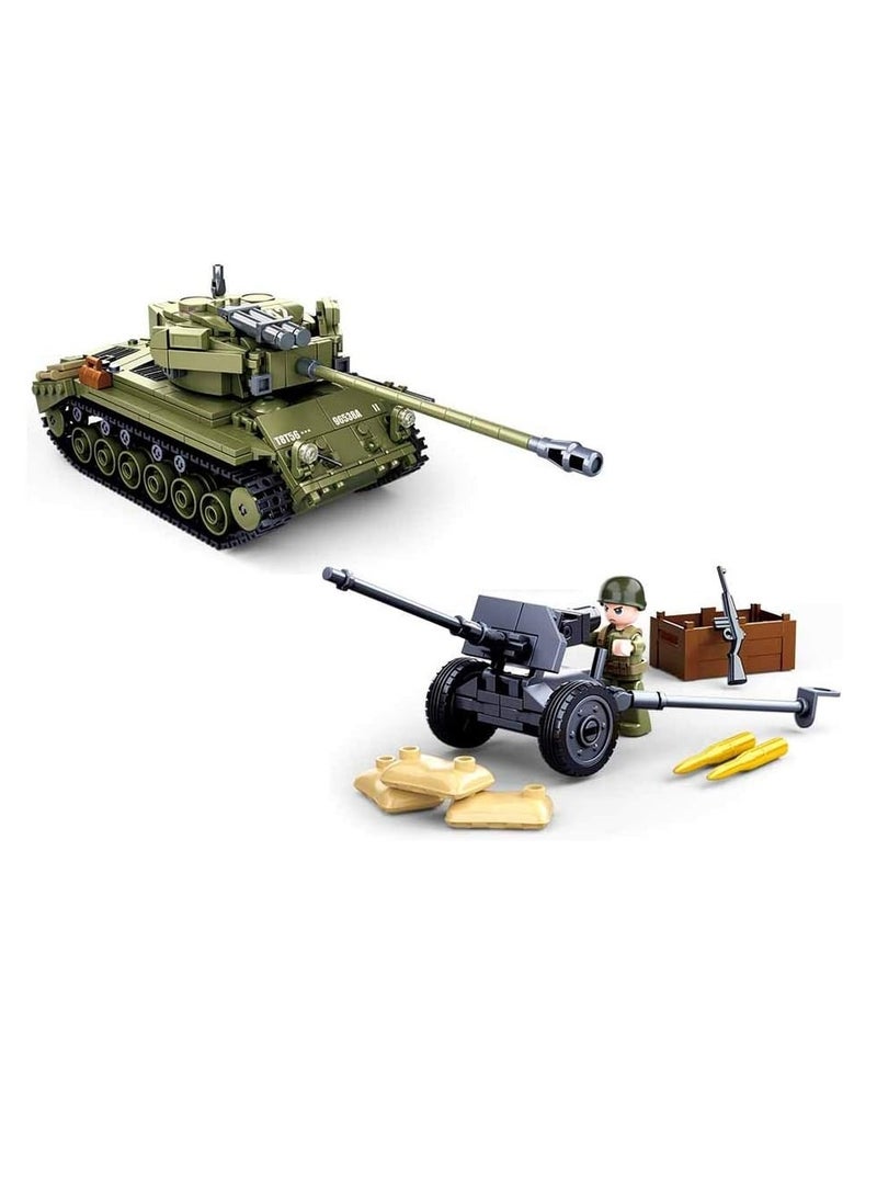Sluban - Sluban - WWII Army Pershing M26 US Battle Tank 2 in 1 with Field Canon Bricks Set 742 Pieces - M38-B0860 - Image 1
