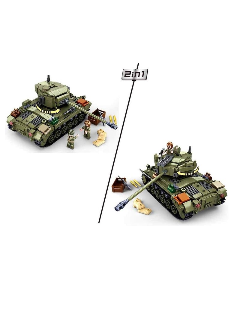 Sluban - Sluban - WWII Army Pershing M26 US Battle Tank 2 in 1 with Field Canon Bricks Set 742 Pieces - M38-B0860 - Image 1