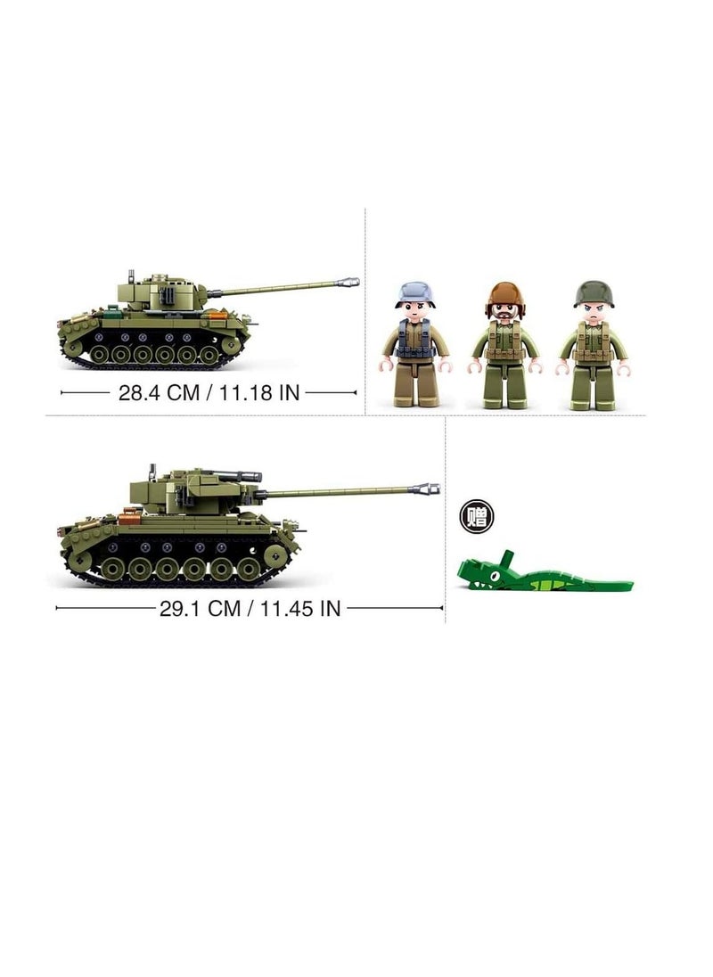 Sluban - Sluban - WWII Army Pershing M26 US Battle Tank 2 in 1 with Field Canon Bricks Set 742 Pieces - M38-B0860 - Image 1