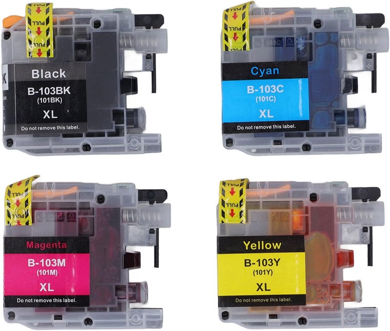 Disposable Color Ink Cartridge Set, Black Cyan Magenta Yellow Ink Cartridges for Clear Printing, Smooth Output with PP Ink Bag, Compatible with Home and Office Printers (LC103) - Image 1