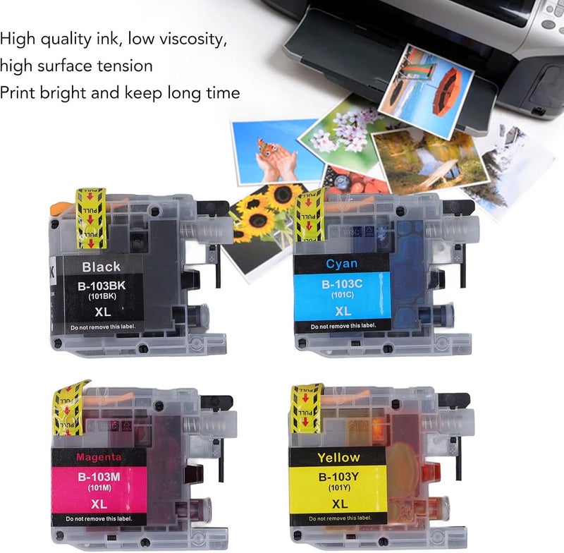Disposable Color Ink Cartridge Set, Black Cyan Magenta Yellow Ink Cartridges for Clear Printing, Smooth Output with PP Ink Bag, Compatible with Home and Office Printers (LC103) - Image 4