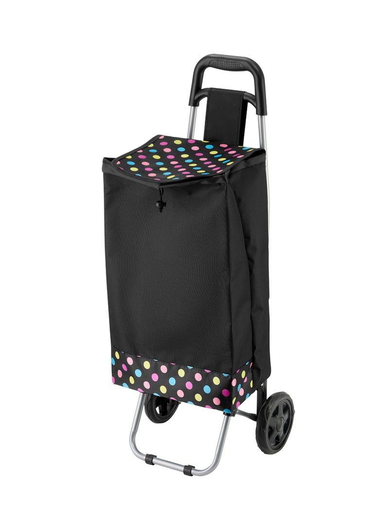 لوازم عربة تسوق - أسود - حقيبة تسوق قابلة للطي بمقبض مريح، إطار حديدي متين، عجلات بلاستيك، قماش بوليستر مقاوم للماء، وجيب خلفي بسحاب - مثالية للتسوق والمشتريات والاستخدام اليومي - Image 1