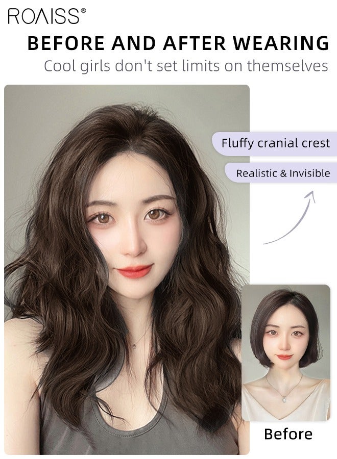 roaiss 3Pcs Clip in Hair Extensions, Invisible Adjustable Long Wavy Synthetic Heat Resistant Hairpieces for Women Girls, Light Brown, 35cm/45cm - Image 2