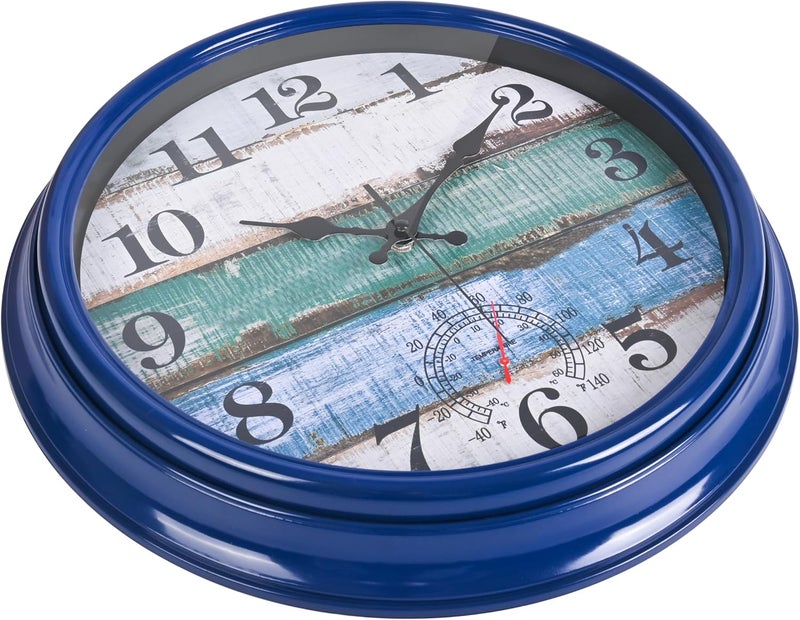 Yoiolclc Large Outdoor Clock Waterproof with Thermometer Vintage Rustic Coastal Clock for Pool Garden Patio (16 Inch) - Image 4