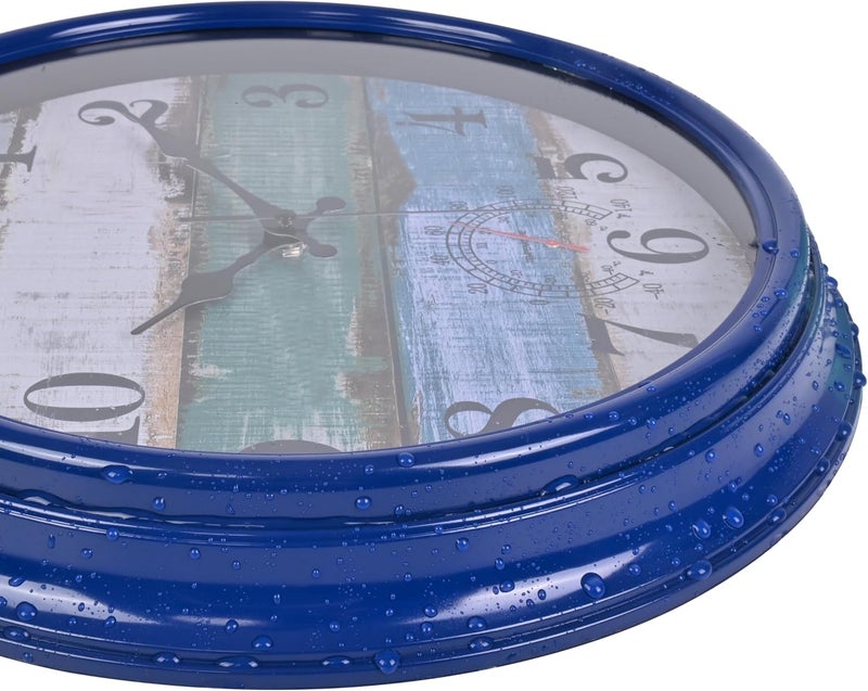 Yoiolclc Large Outdoor Clock Waterproof with Thermometer Vintage Rustic Coastal Clock for Pool Garden Patio (16 Inch) - Image 5
