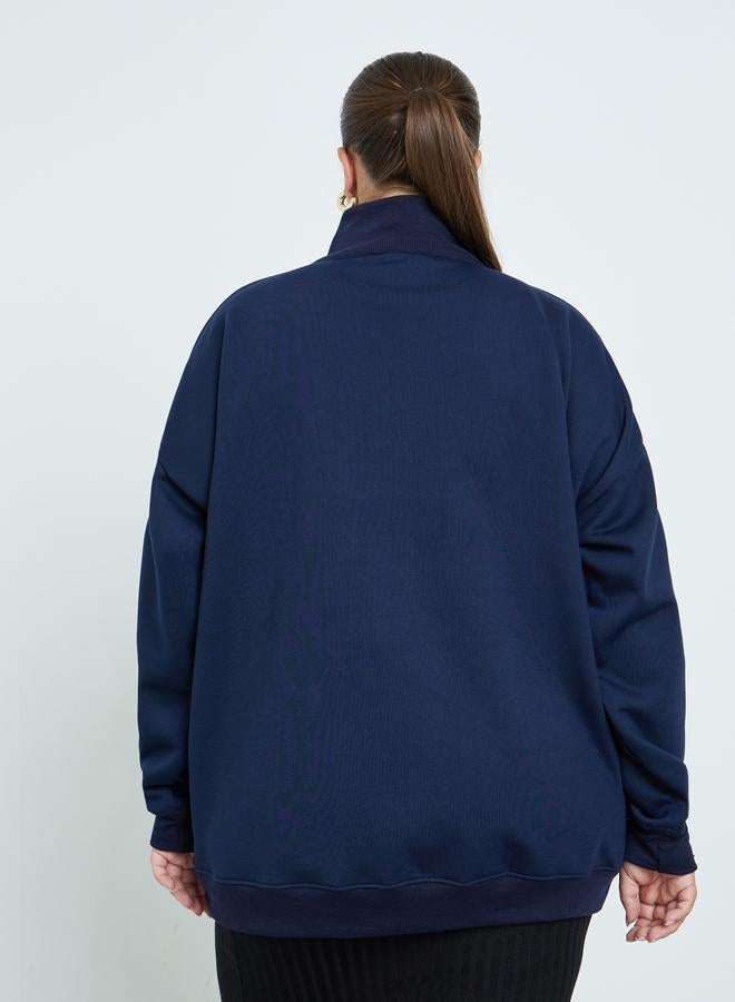 Styli Plus Size Navy Blue Graphic Print Sweatshirt - Image 4